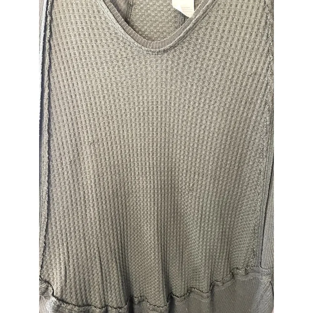 Free People Catalina Thermal V Neck Long Sleeve Slouchy Forest Green Boho Tee XS